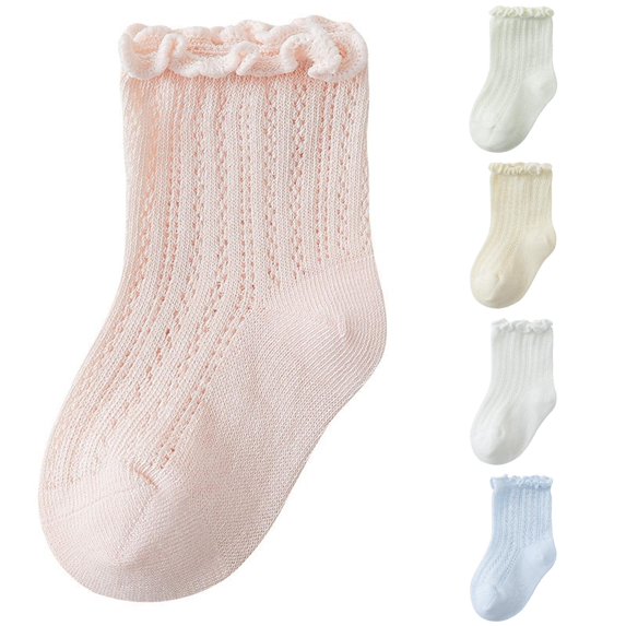 Xijirk Solid Baby Ruffle Mesh Crew Socks Breathable Thin Hollow Socks for Summer 3-5 Years