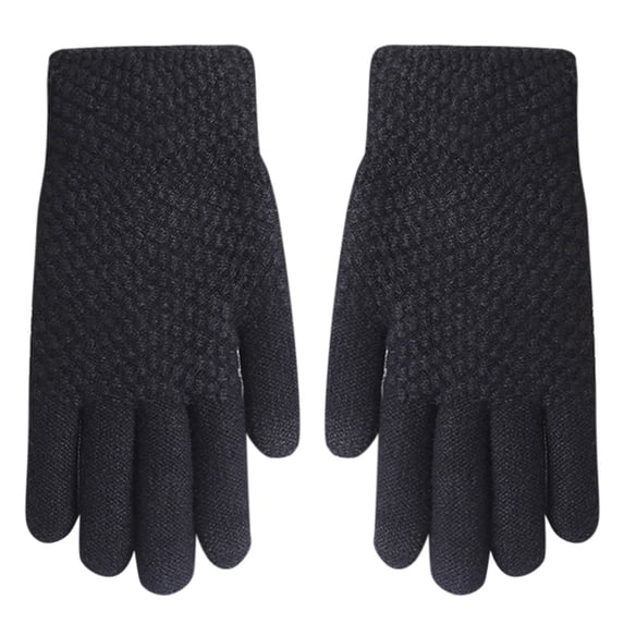 Xijirk Solid Black Textured Knit Touch Screen Gloves Elastic Windproof Winter Casual Thermal Gloves Black,One Size