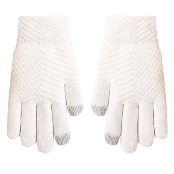 Xijirk Solid Black Textured Knit Touch Screen Gloves Elastic Windproof Winter Casual Thermal Gloves White,One Size