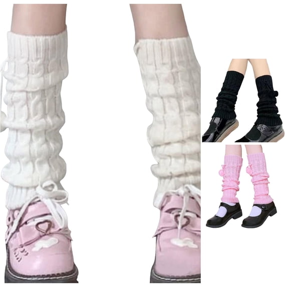 Xijirk Solid Cable Knit Bow Leg Warmers Slouchy Ribbed Fashion Boot Socks Size:One Size
