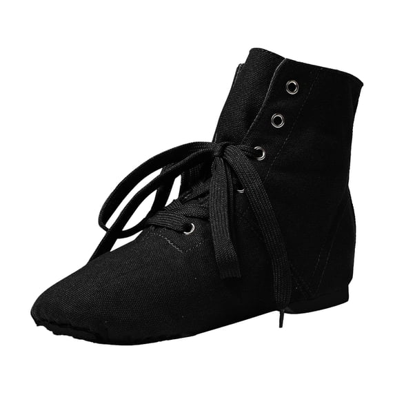Xijirk Solid Canvas High Top Jazz Dance Shoes Lace Up Split Sole Flexible Anti Adult Kids Ballet Modern Dance Training Boots Black,6-7 Years