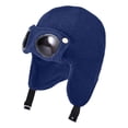 thumbnail image 1 of Xijirk Solid Corduroy Pilot Trapper Hat with Goggle Decor Adjustable Chin Strap Ear Flap Windproof Winter Headwear for Kids Navy,4-10 Years, 1 of 3