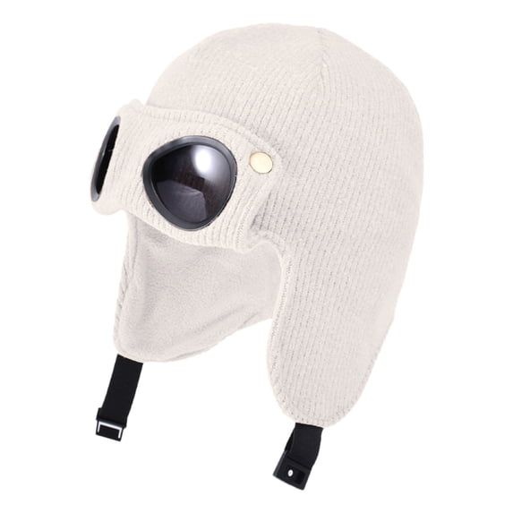 Xijirk Solid Corduroy Pilot Trapper Hat with Goggle Decor Adjustable Chin Strap Ear Flap Windproof Winter Headwear for Kids White,4-10 Years