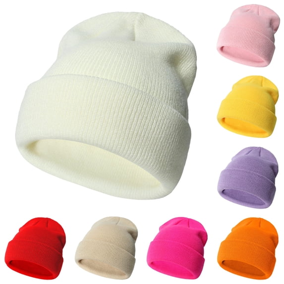 Xijirk Solid Knit Beanie, Classic Slouchy Turn Up Winter Hat, Unisex Basic Ribbed Knit Cold Weather Cap Size:2-6 Years