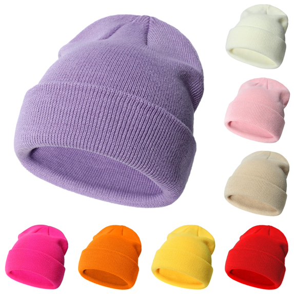Xijirk Solid Knit Beanie, Classic Slouchy Turn Up Winter Hat, Unisex Basic Ribbed Knit Cold Weather Cap Size:3-24 Months