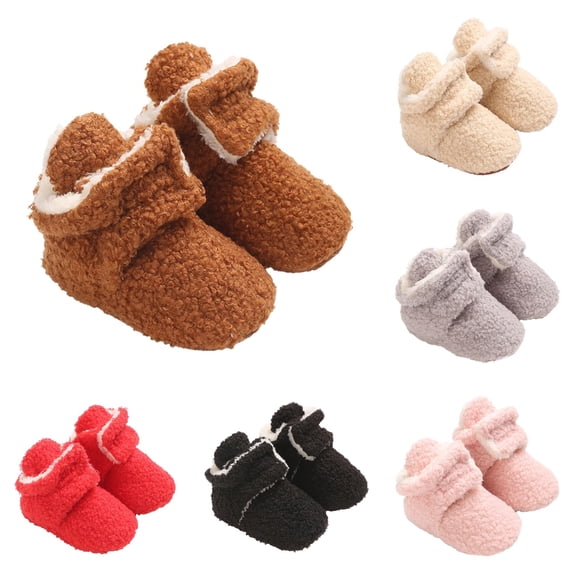 Xijirk Solid Curly Teddy Fold Over Baby Winter Booties Warm Flexible Anti Indoor Walking Slipper Shoes Brown,6-12 Months