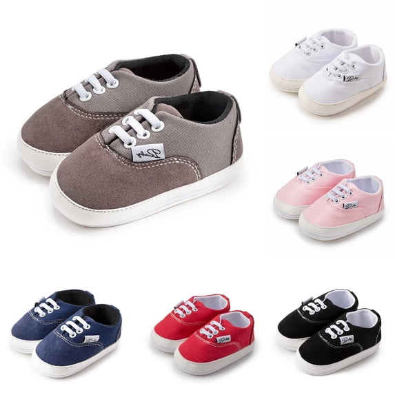 Xijirk Solid Lace Canvas Baby Shoes Non Soft Sole Crib Shoes Grey,6-12 Months
