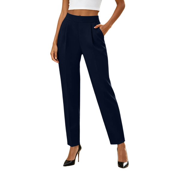 Xijirk Solid High Waist Pleated Cropped Tapered Dress Pants with Side Pockets for Women office Casual Daily Wear Size:2XL