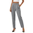 thumbnail image 1 of Xijirk Solid High Waist Pleated Cropped Tapered Dress Pants with Side Pockets for Women office Casual Daily Wear Size:2XL, 1 of 6