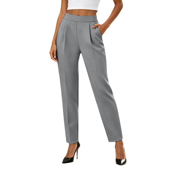 Xijirk Solid High Waist Pleated Cropped Tapered Dress Pants with Side Pockets for Women office Casual Daily Wear Size:2XL