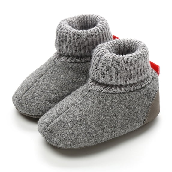 Xijirk Solid Knit Wool Blend Baby Booties Non Soft Sole Warm Crib Shoes Winter Pre Walker Footwear Grey,12-18 Months