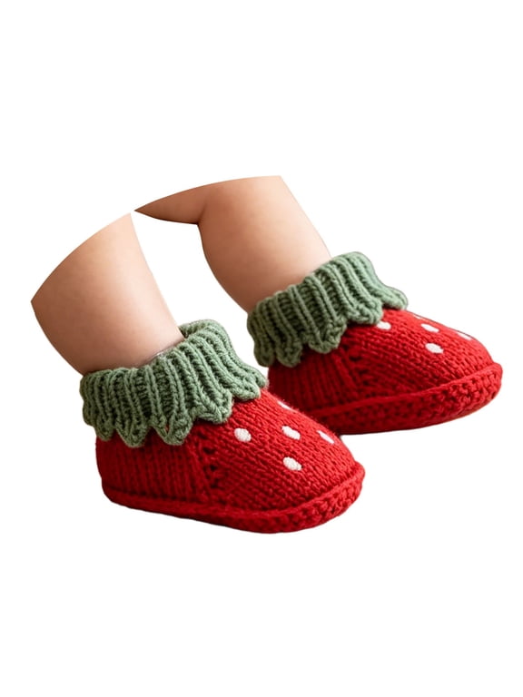 Xijirk Solid Knitted Baby Booties 3D Floral Decor Sock Shoes Soft Non Pre Walker Crib Shoes Warm Baby Footwear Red,0-3 Months