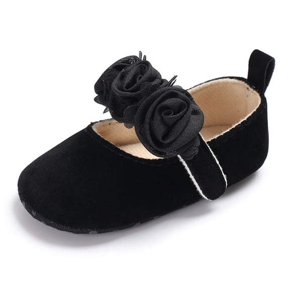 Xijirk Solid Mesh Flower Mary Jane Baby Crib Shoes Hook and Loop Non Soft Sole Pre Walker Footwear Black,9-12 Months