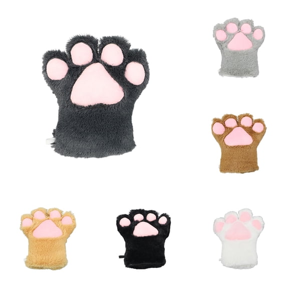 Xijirk Solid Plush Cat Paw Fingerless Gloves Cute Animal Paw Design Fuzzy Thermal Mittens Halloween Cosplay Anime Party Winter Warm Decorative Gloves Dark Gray,One Size