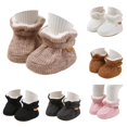 thumbnail image 1 of Xijirk Solid Rib Knit Lined Baby Booties Adjustable Strap Warm Crib Shoes Winter Pre Walker Footwear Beige,0-6 Months, 1 of 9