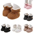 thumbnail image 1 of Xijirk Solid Rib Knit Lined Baby Booties Adjustable Strap Warm Crib Shoes Winter Pre Walker Footwear Brown,12-18 Months, 1 of 9