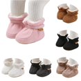 thumbnail image 1 of Xijirk Solid Rib Knit Lined Baby Booties Adjustable Strap Warm Crib Shoes Winter Pre Walker Footwear Pink,6-12 Months, 1 of 9