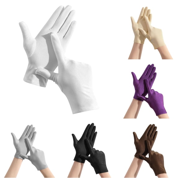 Xijirk Solid Stretch Satin formal Gloves Smooth Fitted Full Finger Dress Gloves for Wedding Parade Party Cosplay White,One Size
