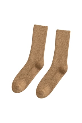 Xijirk Solid Textured Crew Socks Women Camel Mid Calf Knit Socks Casual Daily Wear Fashion Size:One Size