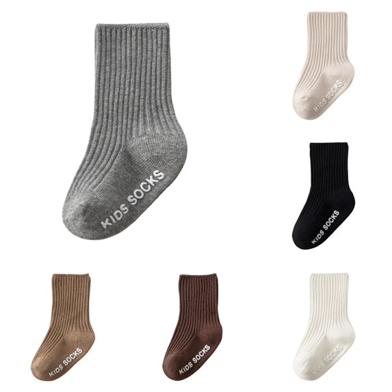 Xijirk Solid Vertical Rib Anti Crew Socks Non Skid Ankle Socks Unisex 0-1 Years