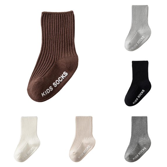 Xijirk Solid Vertical Rib Anti Crew Socks Non Skid Ankle Socks Unisex 0-1 Years