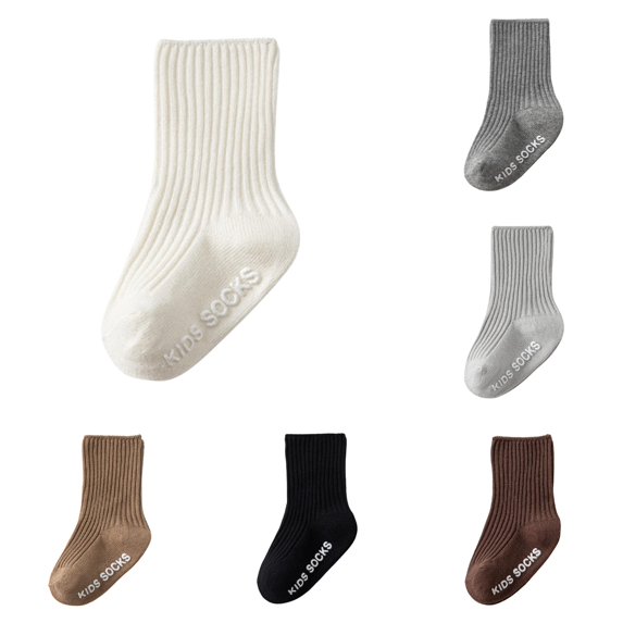 Xijirk Solid Vertical Rib Anti Crew Socks Non Skid Ankle Socks Unisex 3-5 Years