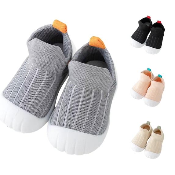 Xijirk Solid Vertical Rib Knit Baby Sneakers On Anti First Walking Shoes Grey,9.5