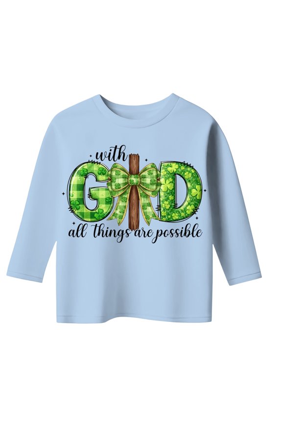 St Patricks Day Shirt Girls Long Sleeve Graphic Print Casual Top Soft Comfortable St Patricks Day Shirt for Holiday Celebration,Light Blue,8-9 Years