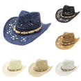 thumbnail image 1 of Xijirk Straw Cowboy Hat with Shell Bead Band Wide Brim Sun Hat for Beach Farm Riding Summer Outdoor Strolls,Beige,One Size, 1 of 4