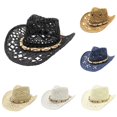 thumbnail image 1 of Xijirk Straw Cowboy Hat with Shell Bead Band Wide Brim Sun Hat for Beach Farm Riding Summer Outdoor Strolls,Beige,One Size, 1 of 4