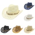 thumbnail image 1 of Xijirk Straw Cowboy Hat with Shell Bead Band Wide Brim Sun Hat for Beach Farm Riding Summer Outdoor Strolls,Beige,One Size, 1 of 4