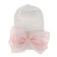thumbnail image 1 of Xijirk Striped Knit Beanie with Large Bow Decor Soft Stretchy Warm Headwear for Girls Pink,0-3 Months, 1 of 2