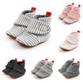 thumbnail image 1 of Xijirk Striped Rib Knit Lined Baby Ankle Booties Fold Over Pull Tab Warm Flexible Non Indoor Walking Shoes White,12-18 Months, 1 of 8