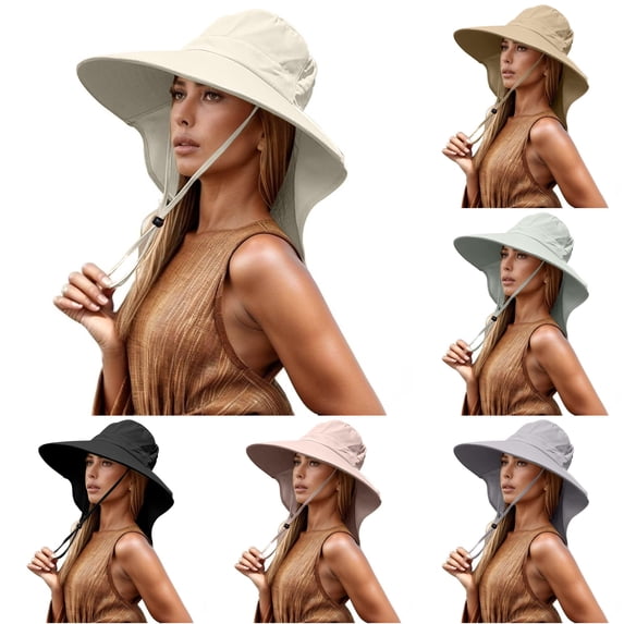 Xijirk Sun Hat with Oversized Curved Brim and Rear Neck Cover Area for Outdoor Gardening Casual Outing Daily Walk for Adult Fixed Chin Strap Sun Head Accessory,Beige,One Size
