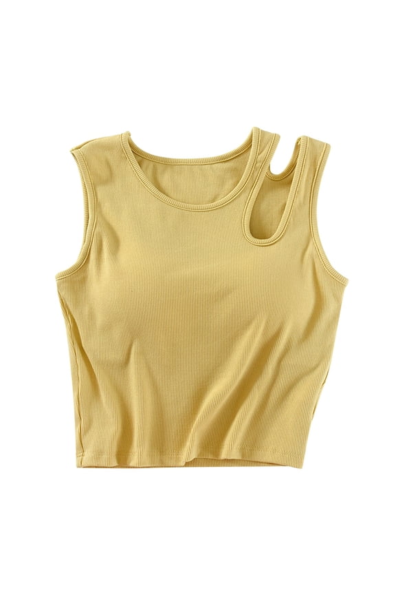 Tank Tops Built-In Bra Tube Top High Waist Slim Fit Midriff Camisole with Drop Shoulder Design Camisole Tops for Women,Yellow,M
