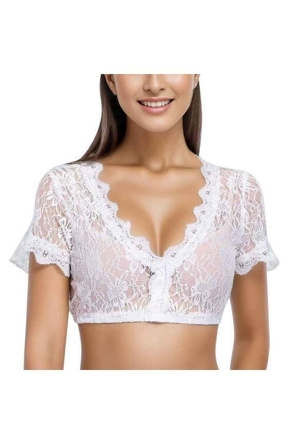 Tank Tops Elegant Underwire Lace Blouse Vest for Oktoberfest and Lingerie Wardrobe Camisole Tops for Women,White,XL