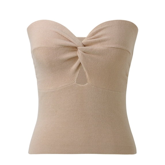 Xijirk Tank Tops Fashion Ribbed Knit Strapless Bandeau Corset Top with Front Knot Detail and Cut Out Design Camisole Tops for Women,A,M