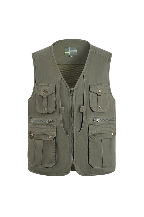 Tank Tops Men,Cargo Vest Jacket Casual Outdoor Work Travel Fishing Multi Pockets Sleeveless Muscle Top for Utility Wear,Mens Tank Top,Green,2XL