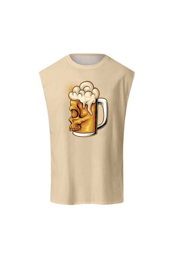 Tank Tops Men,Festival Tank Top Summer New Pattern Cup Print Canvas Shoulder Breathable Comfortable Casual Style Vest for Events,Mens Tank Top,Beige,M