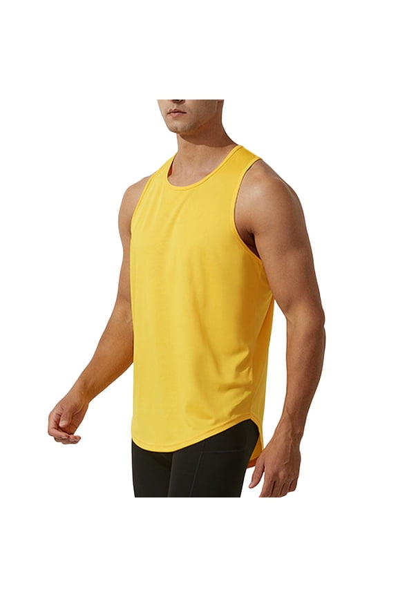 Tank Tops Men,Sports Tank Top Outdoor Running Raceback Design Loose Fit Casual Sleeveless Muscle Top for Fitness Training,Mens Tank Top,Yellow,XL
