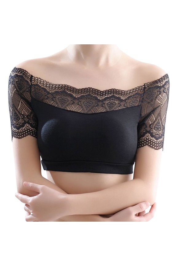 Tank Tops for Women Padded Bandeau Bra Short Sleeve Off Shoulder Convertible Bralettes Basic Tube Top Bra for Daily Wear and Casual Outfits,One Size