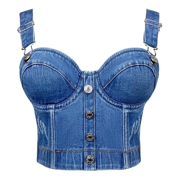 Xijirk Tank Tops Fashion Denim Tube Top Slim Fit Button Strap Tank Bra Camisole Tops for Women,Blue,M