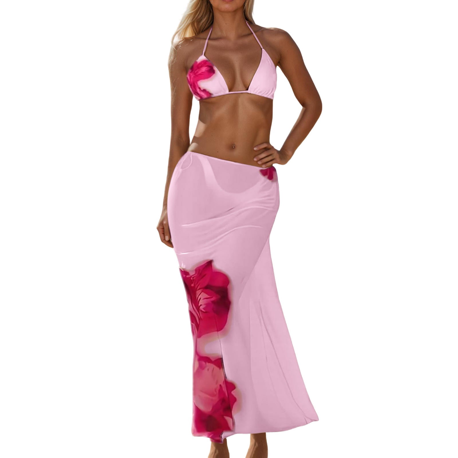Luxury Gold Foil 3-Piece Swimsuit Set with Slit Skirt