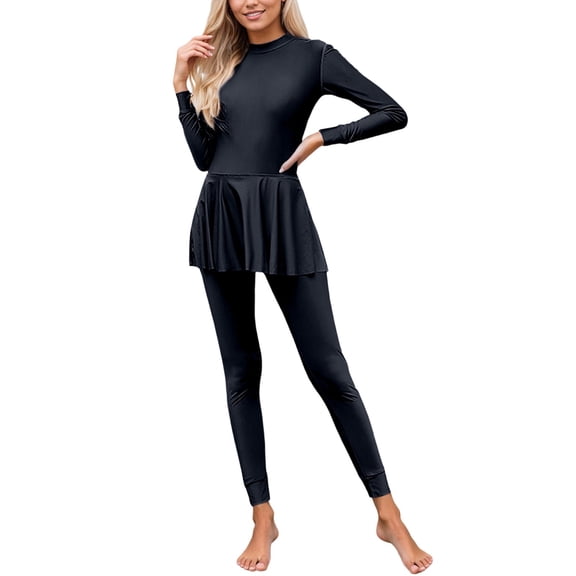 Xijirk Tankini Swimsuits for Women,Full Coverage Long Sleeve Swimsuit Rash Guard Swimwear Bathing Suit Modest Athletic Swimwear For Beach Surfing Swimming Pool,Swimsuit for Women,L,Black