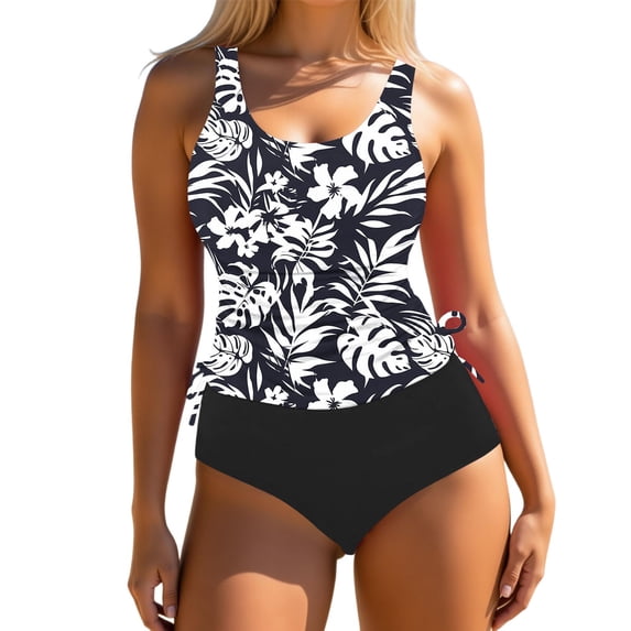 Xijirk Tankini Swimsuits for Women,Two Piece Swimsuits High Waisted Bikini with Drawstring Side Bottoms and Tankini Top Swimwear Outfit for Beach Pool,Womens Swimsuits,White,S