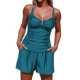 thumbnail image 1 of Xijirk Tankini Swimsuits for Women,Two Piece Swimwear with High Waist Wide Leg Pants and Side Pockets Bikini Separates Bathing Suit Breathable Beachwear for Beach,Swimsuit for Women,L,Navy, 1 of 7
