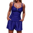 thumbnail image 1 of Xijirk Tankini Swimsuits for Women,Two Piece Swimwear with High Waist Wide Leg Pants and Side Pockets Bikini Separates Bathing Suit Breathable Beachwear for Beach,Swimsuit for Women,S,Blue, 1 of 7