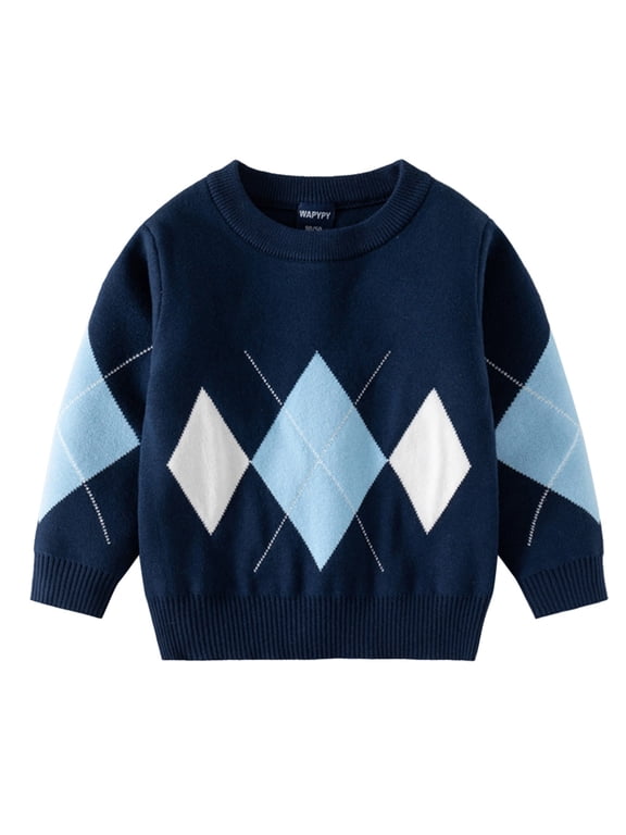 Xijirk Toddler Baby Boys Girls Argyle Knit Pullover Contrast Stripe Crew Neck Sweater for Autumn Winter School Daily Wear,3-4 Years