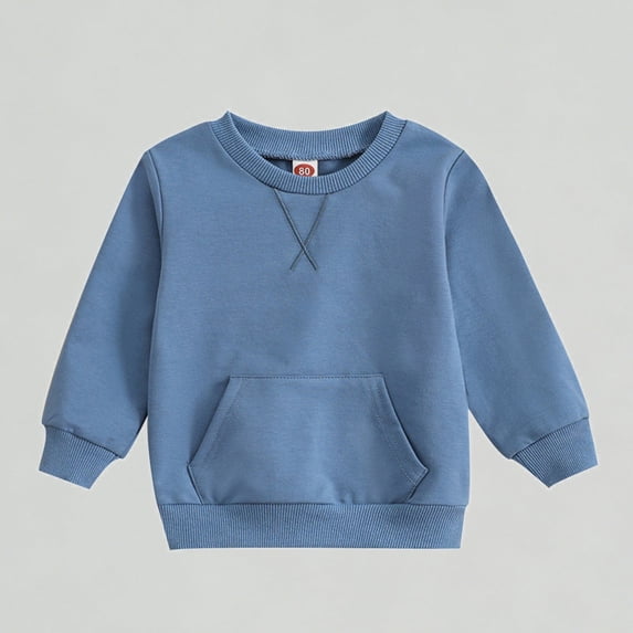 Xijirk Toddler Boys Girls Crewneck Sweatshirt Solid Pullover Top with Pocket Long Sleeve Casual Shirt,6-12 Months