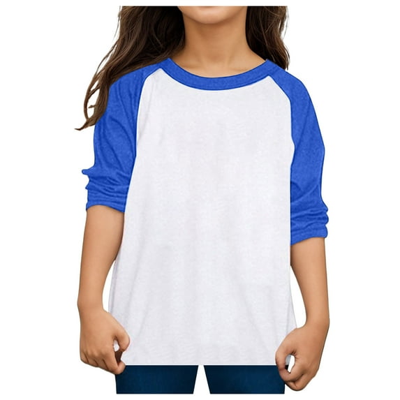 Xijirk Toddler Child Boys Girls Long Sleeve Color Blocking T Shirt Top Casual Shirt(Color:Blue,Size:8-9 Years)